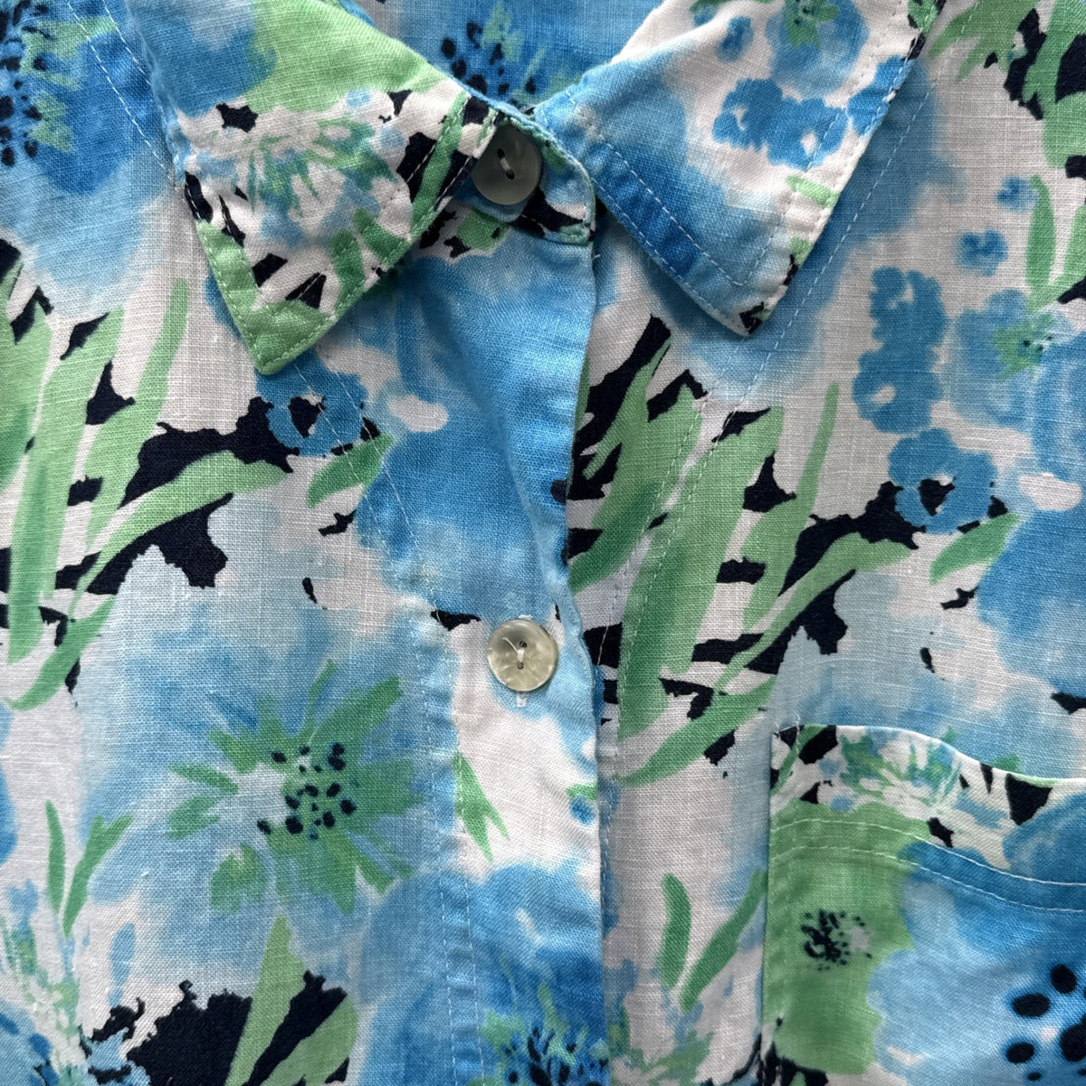 Jones New York Button Up Blouse Women Blue Floral Watercolor Linen Lagenlook 2X