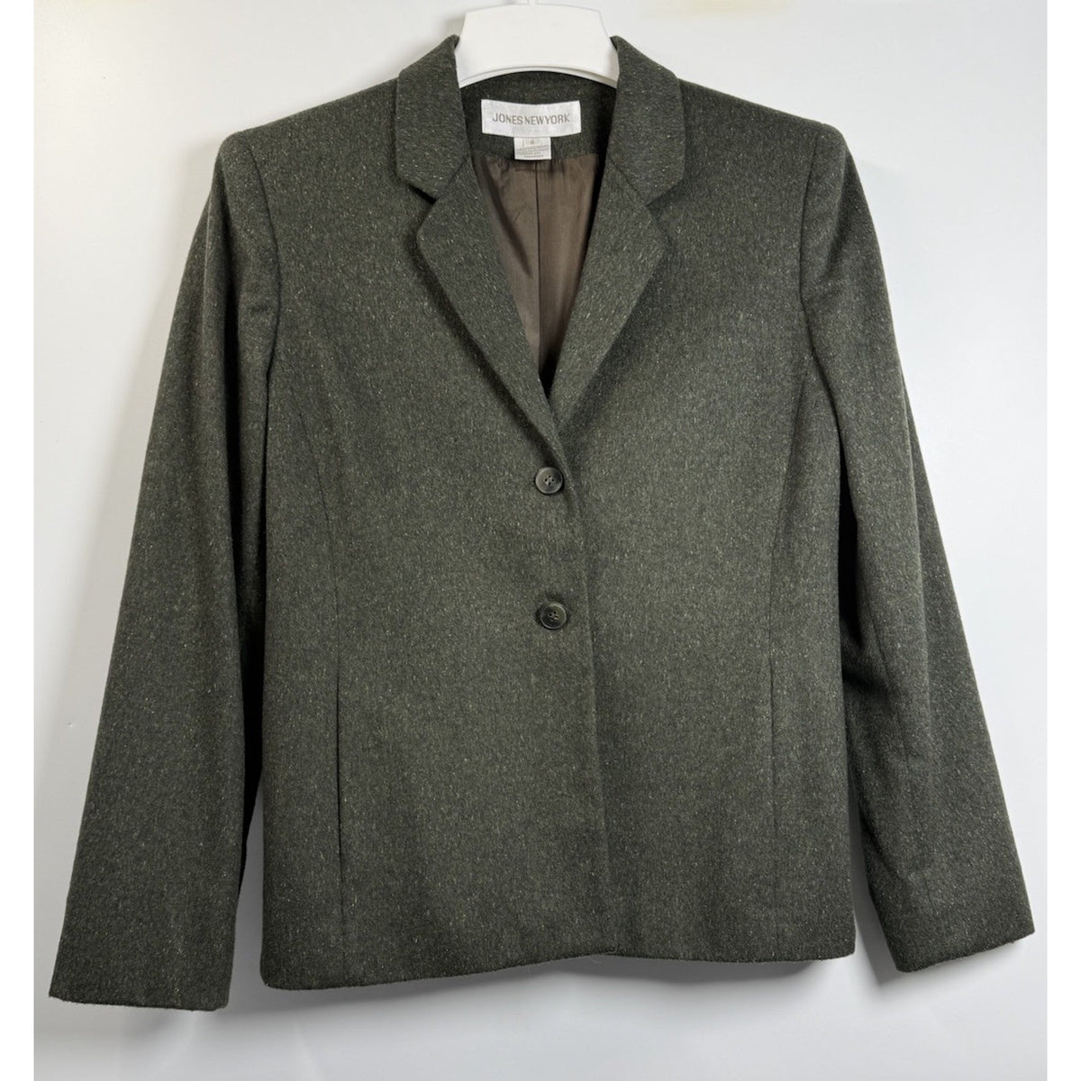 Jones New York Wool Blazer Womens 8 Green Double Vent Jacket Classic Academia