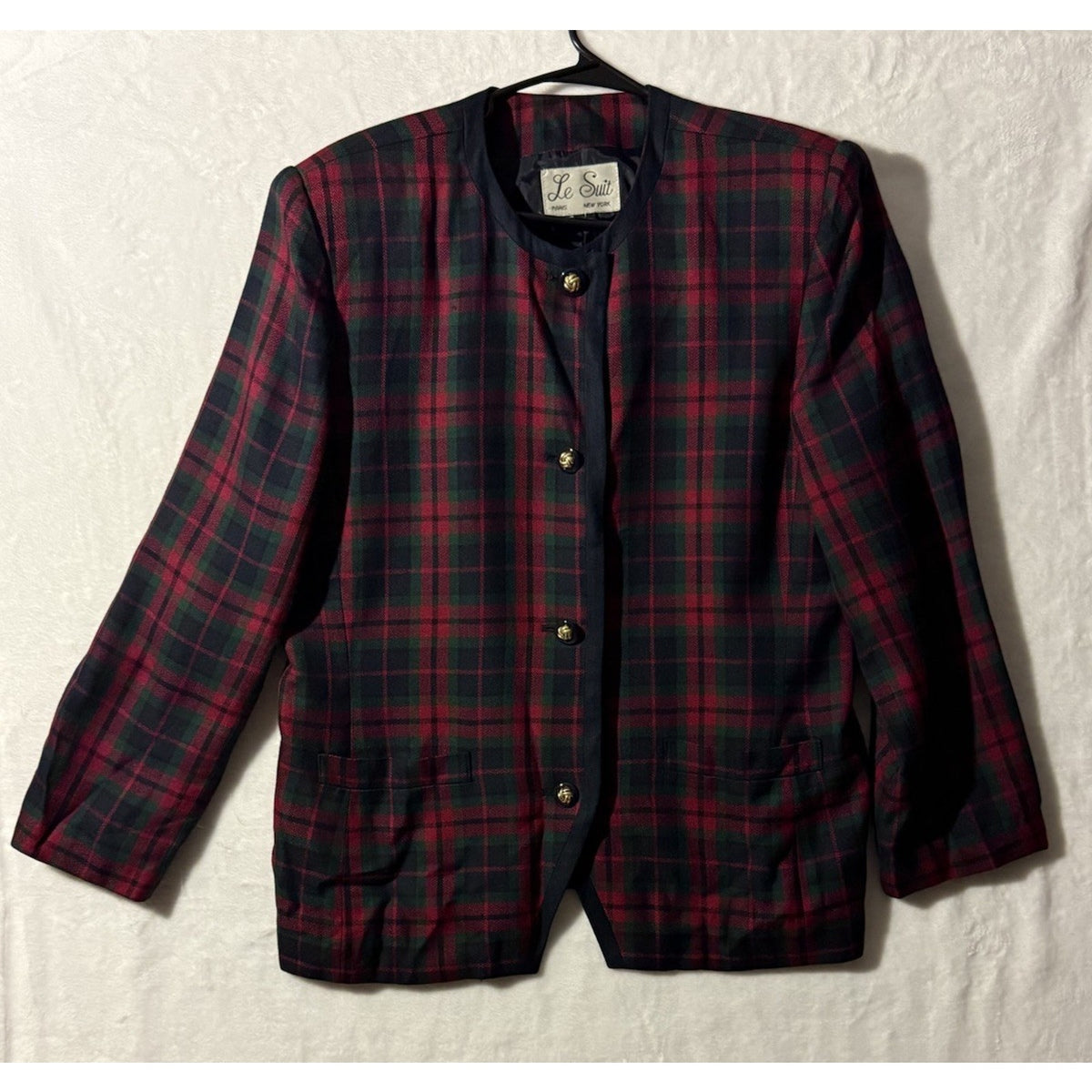 Le Suit 100% Rayon Plaid Blazer Jacket Womens 18 Red Green Tartan Gold Button