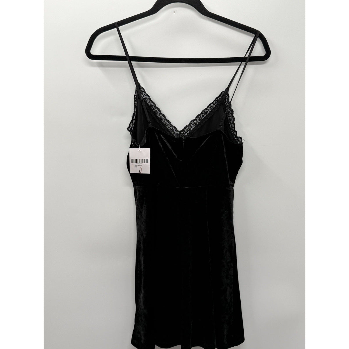 Forever 21 Black Velvet Slip Dress Lace Trim Goth Coquette Grunge Y2K L NWT