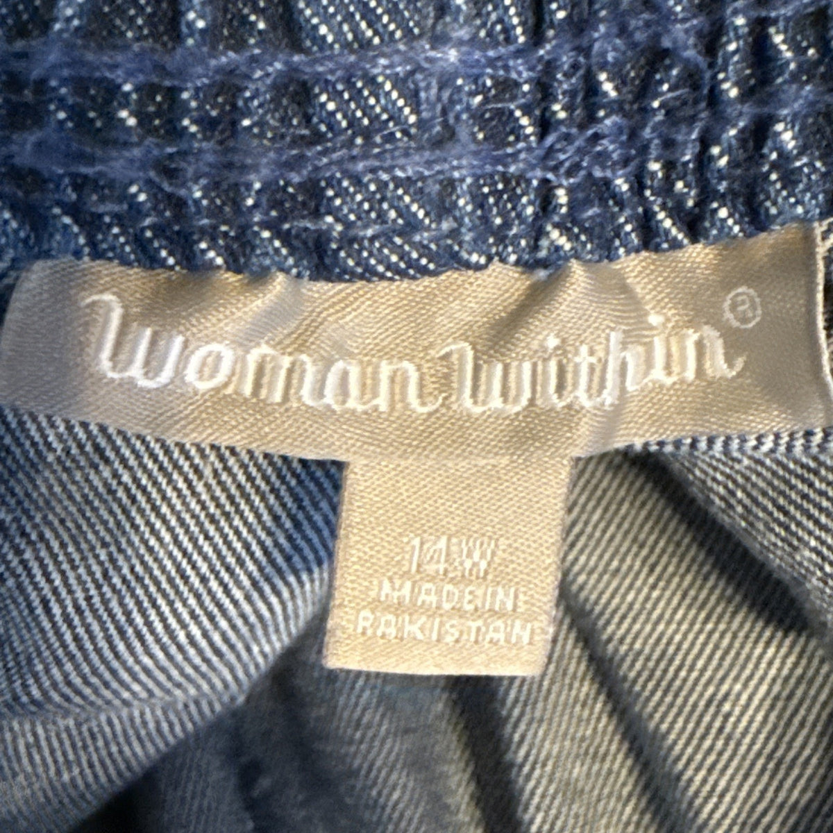 Woman Within Crop Pants Blue Jean Denim Elastic Waist Size 14W Pocket Comfort
