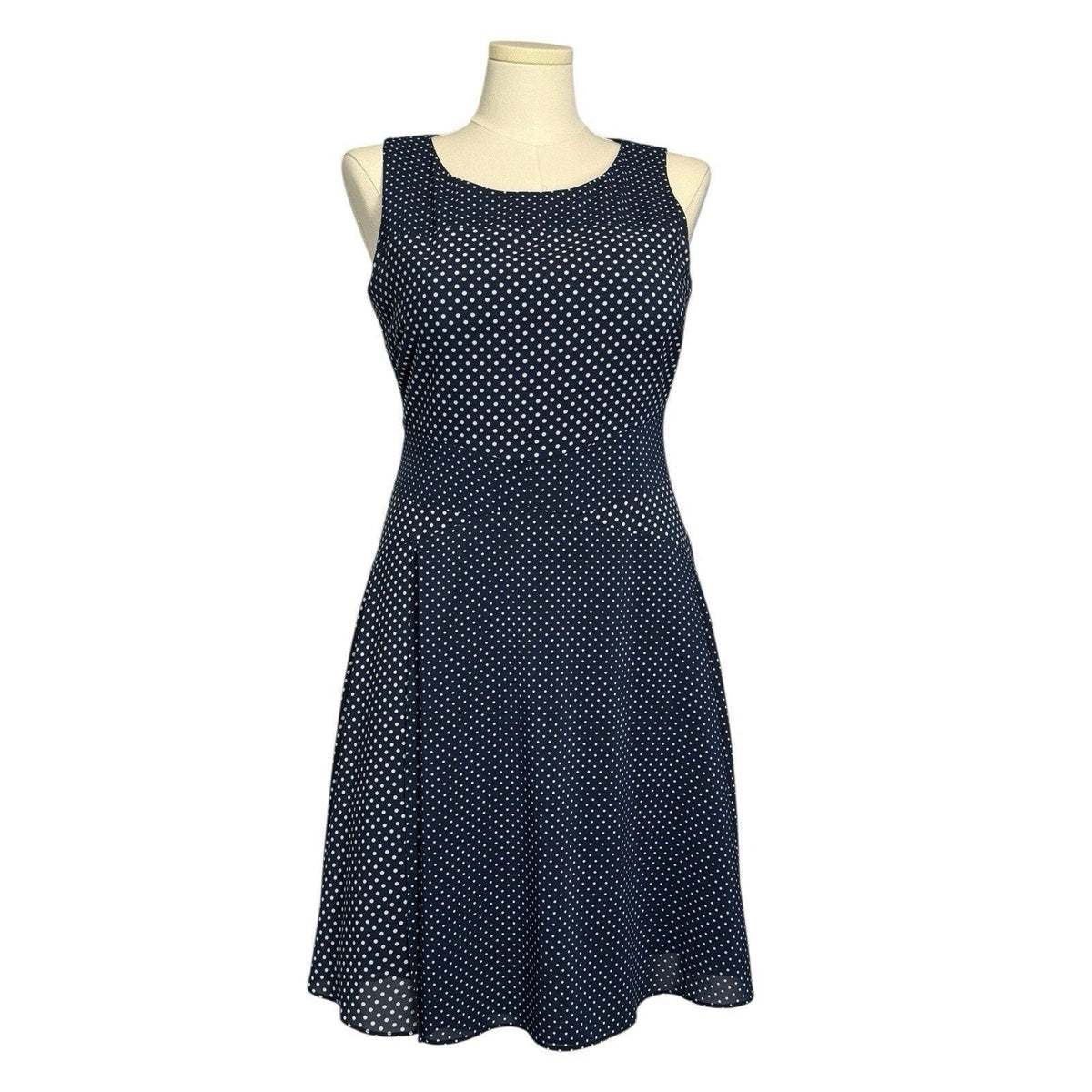 The limited Women’s Size 12 Blue polkadots sleevless Fit & Flare Faux Wrap Dress