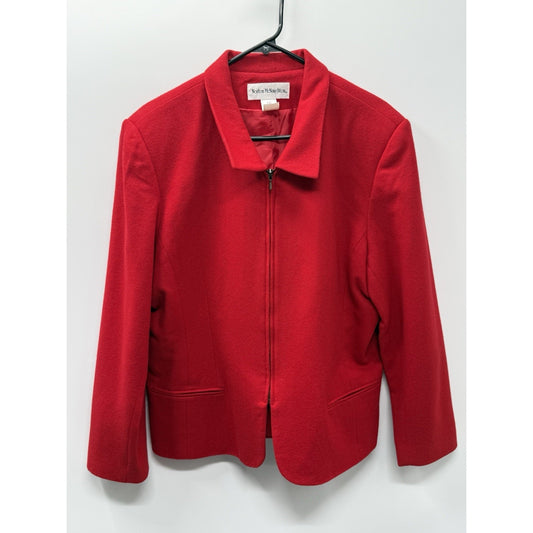 Norton McNaughton Women 16 Red 100% Wool Zip Front Jacket Blazer Lined