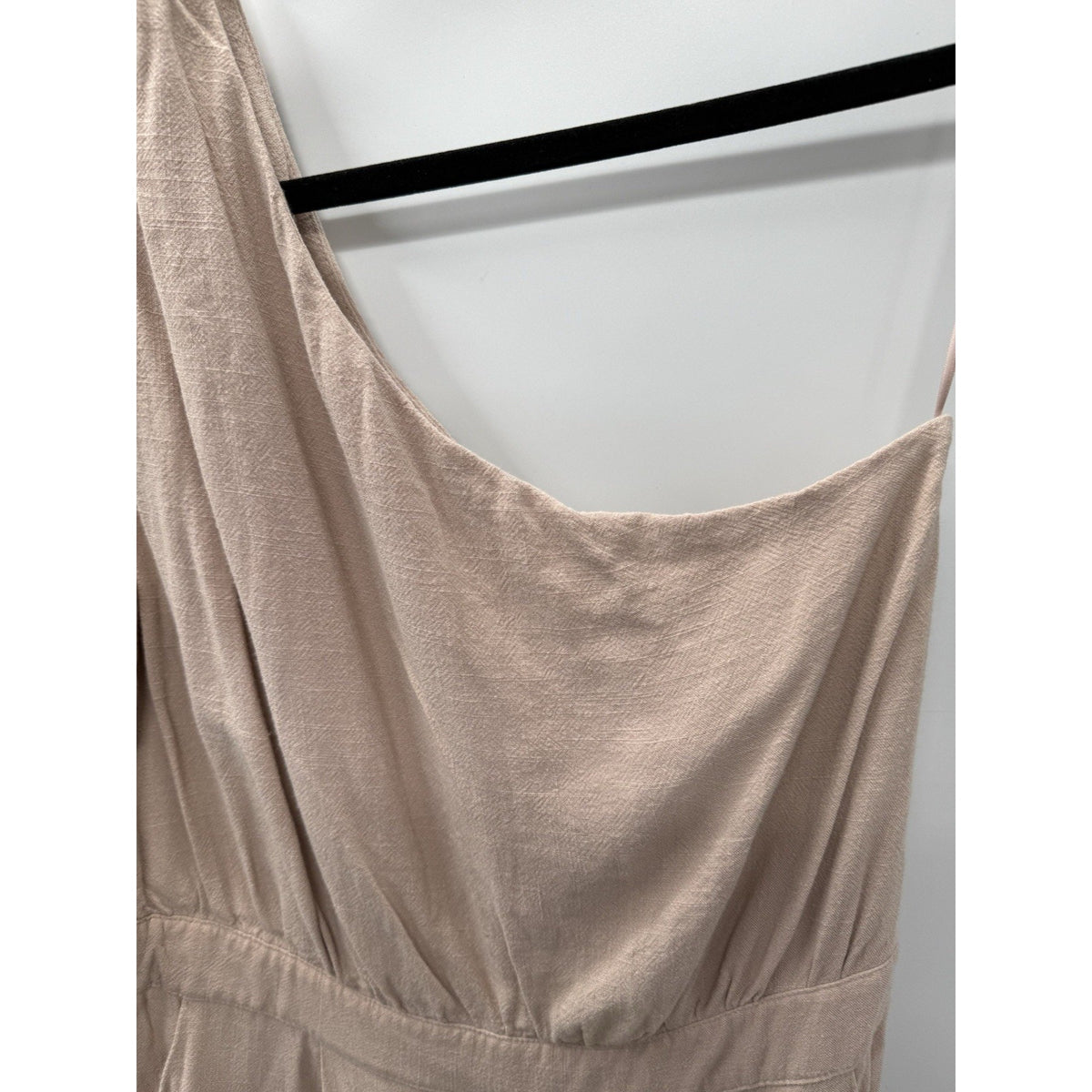 HEYSON Women L One Shoulder Wide Leg Jumpsuit Beige Taupe Boho Minimalist