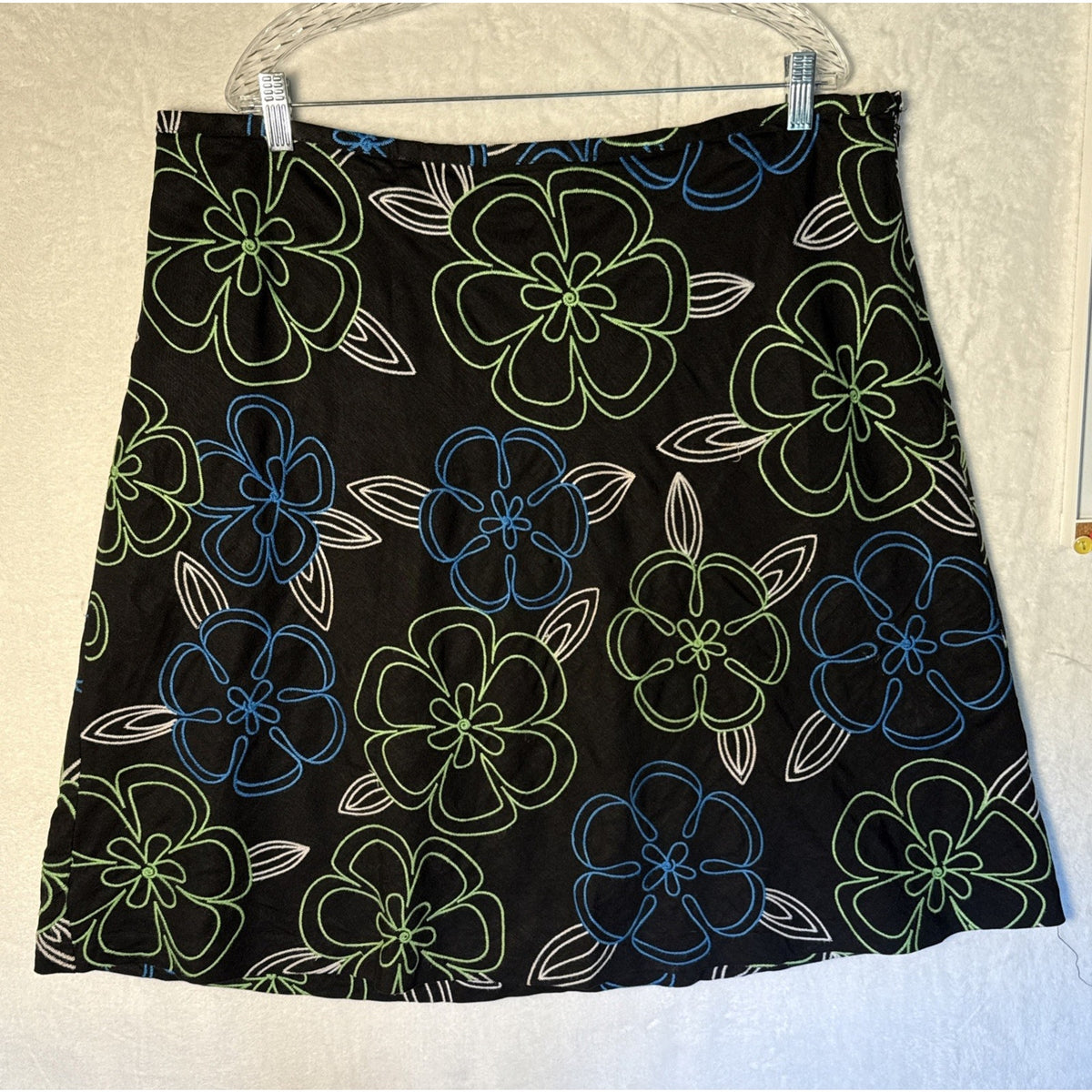 Dressbarn Womens Skirt Plus 20W Black Floral Embroidered A-Line Y2K Retro