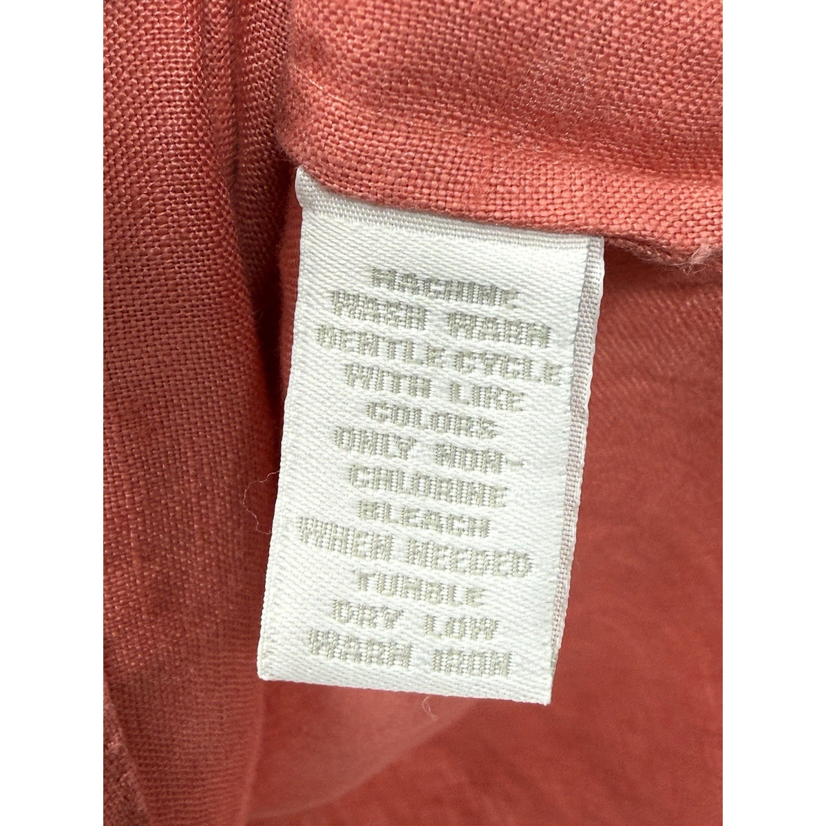 Charter Club Linen Top Sz 8 Coral Pink Roll-Tab Sleeve Mandarin Collar Coastal