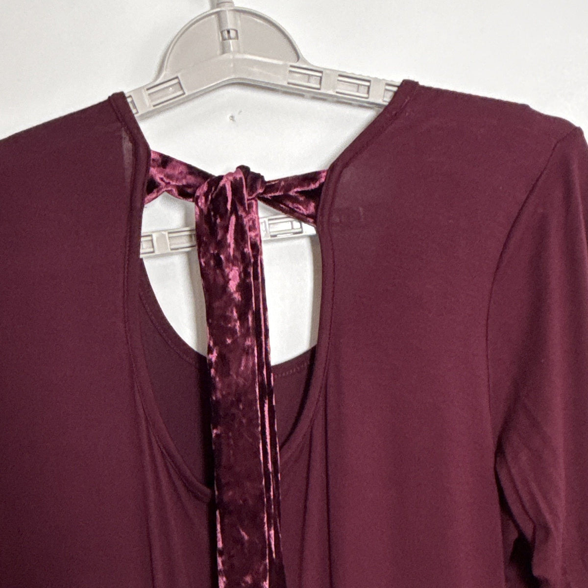 Cha Cha Vente Womens Plus Burgundy Scoop Neck Tunic 3/4 Sleeve Stretch Velvet