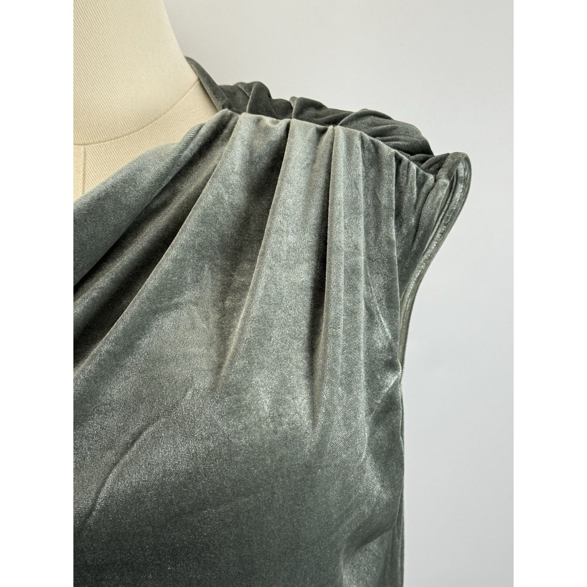 Banana Republic Sage Green Velvet Top Large Draped Neck Soft Glam Minimalist
