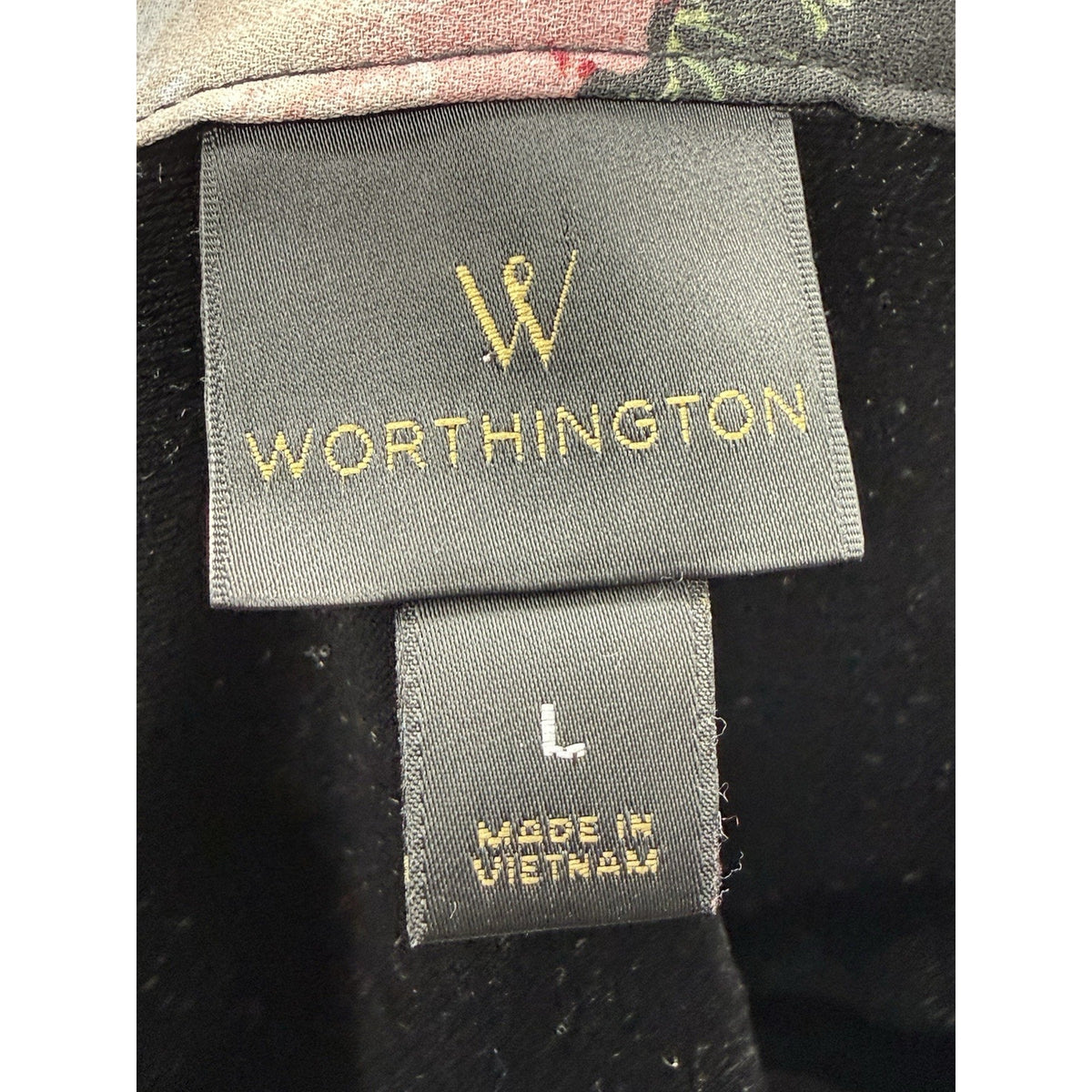 Worthington Blouse Women’s L Floral Velvet Yoke Tie Neck Peplum Bell Sleeve Boho
