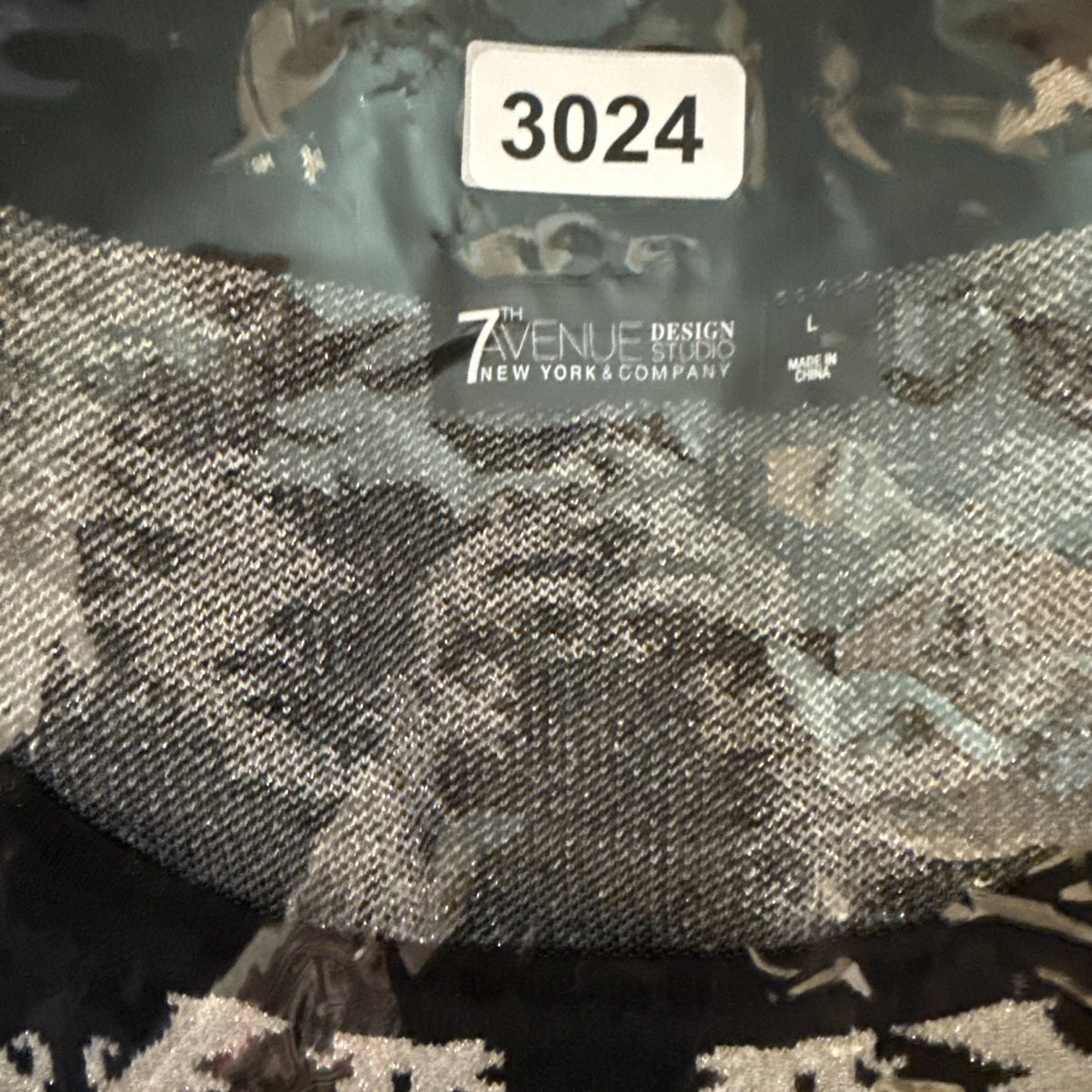7th Avenue Design Studio Black Gold Metallic Knit Sweater L | Damask Print |