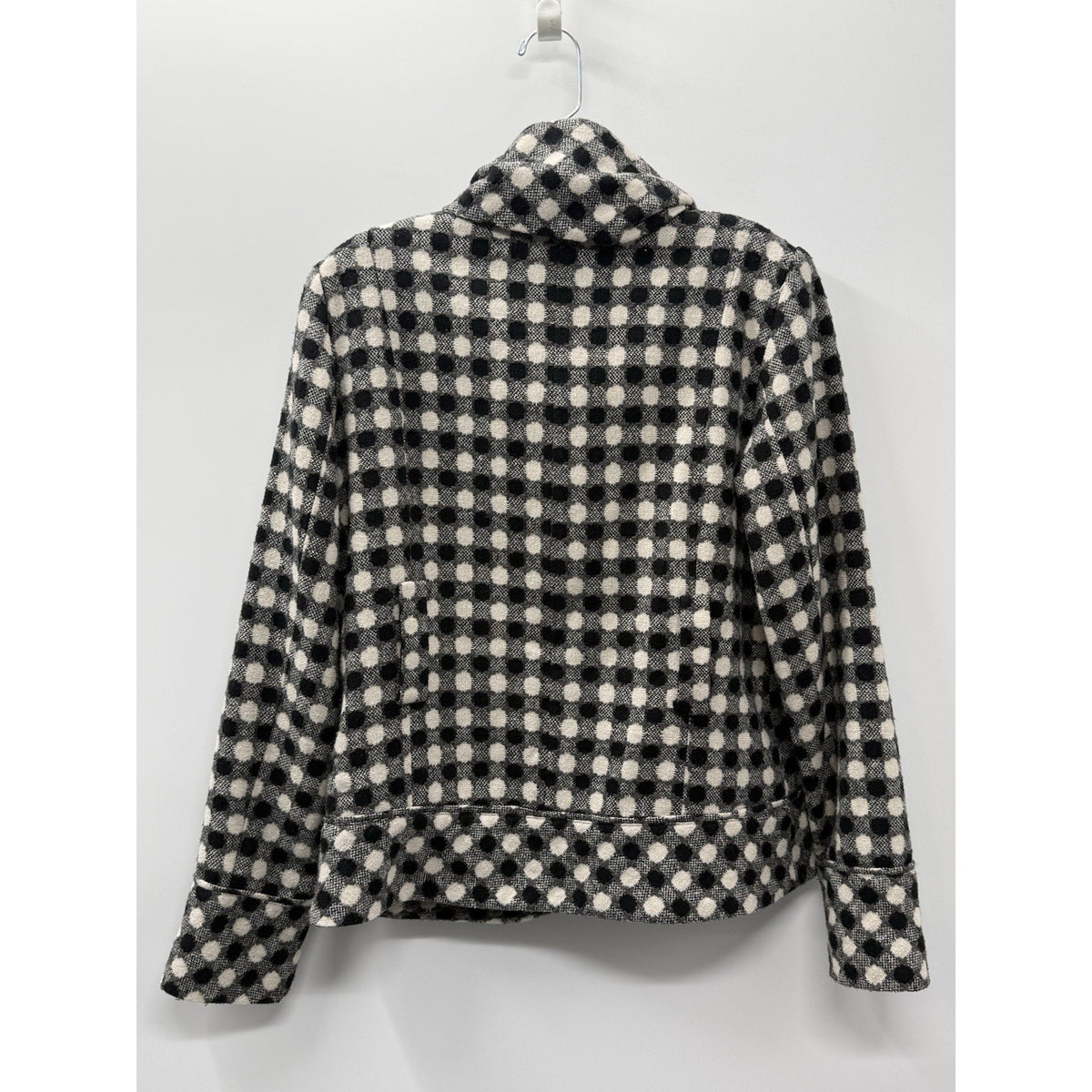 Grace Wool Blend Jacket Womens Size 4 Black Ivory Check Missing Belt Lined