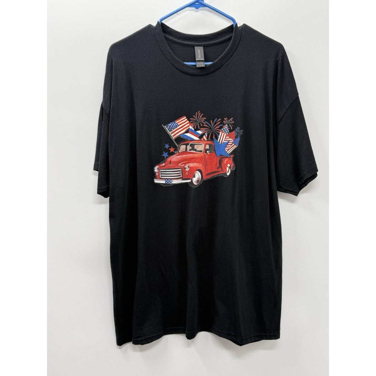 Gildan Heavy Cotton XL Black Patriotic Red Truck T-shirt USA American Flag