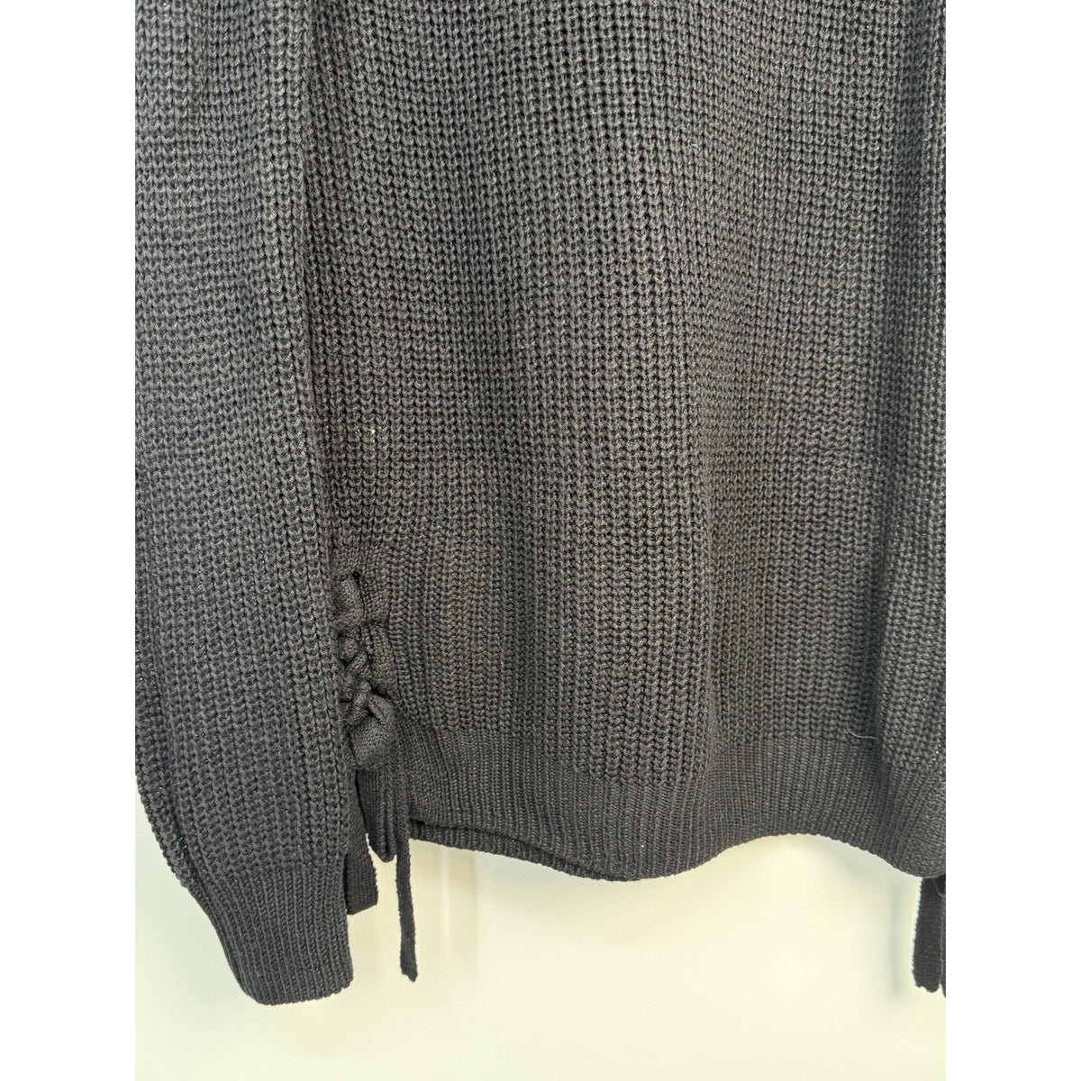 SO Black Knit Sweater Women’s Large Lace Up Sides Long Sleeve Pull On Casual