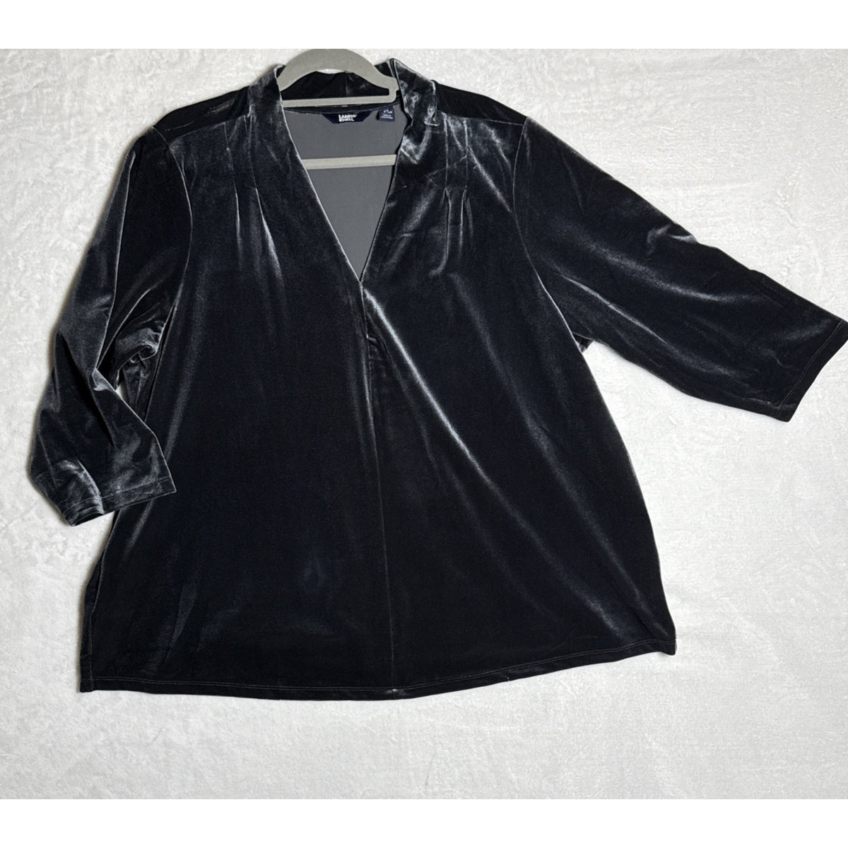 Lands End Womens 3X Black Velvet Top Pullover V Neck Plus Size 24W 26W Holiday