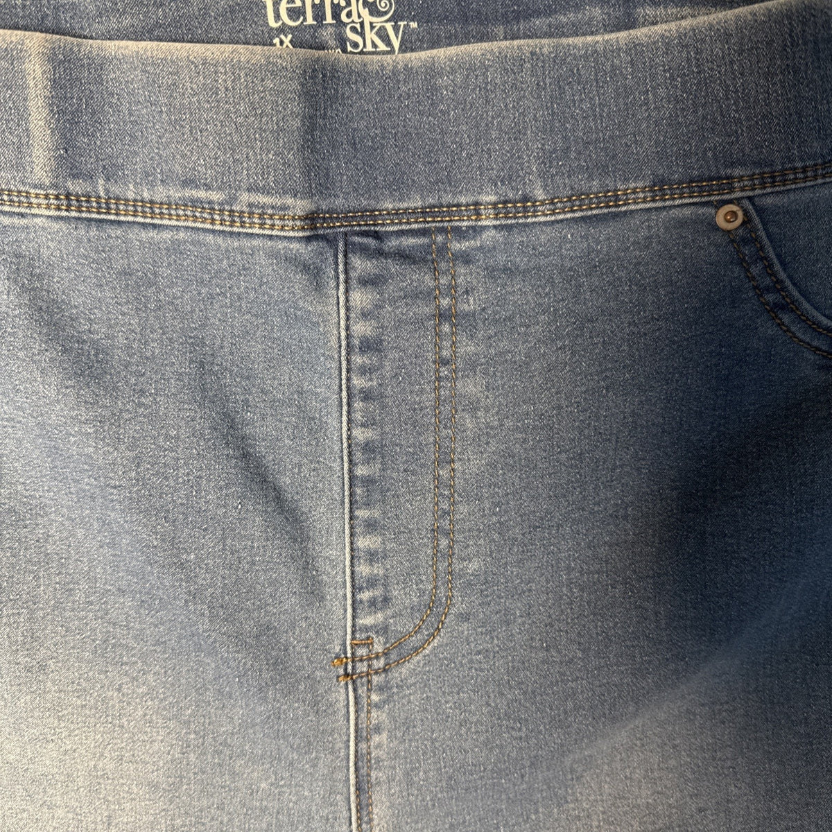 Terra & Sky Woman's 1X Pull On Jean Jeggings High Rise Stretch Casual lightwash
