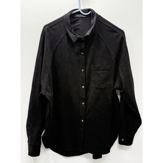 Ella Blue Faux Suede Shirt Jacket Black Button Front Stretch Shacket M