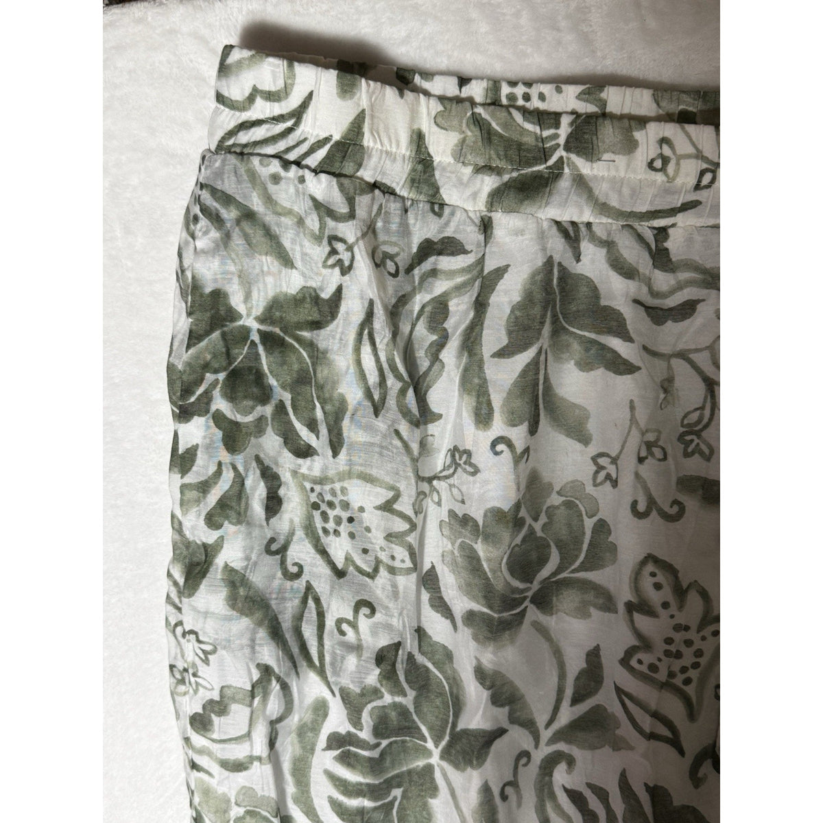 Vince Camuto Women’s Plus 3X Green White Floral Cropped Drawstring Pants Pockets
