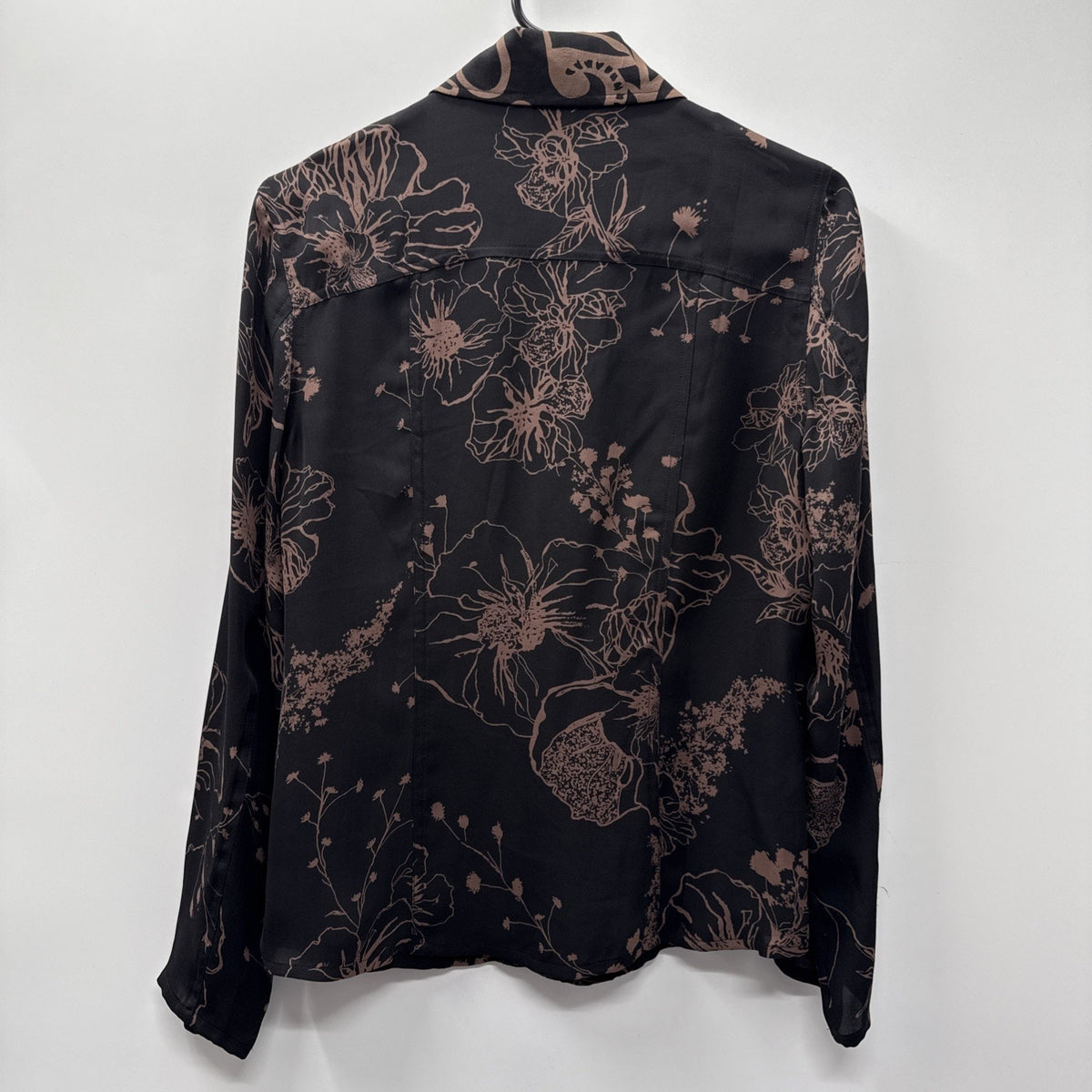 Chico’s 100% Silk Blouse Size 0* (S/4) Brown + Black Floral Shirt 2 Pockets