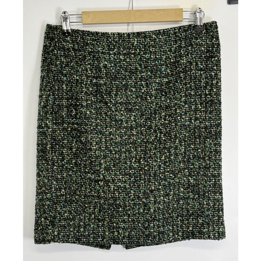 Liz Claiborne Petite 8P Tweed Skirt Black Green Blue Fully Lined