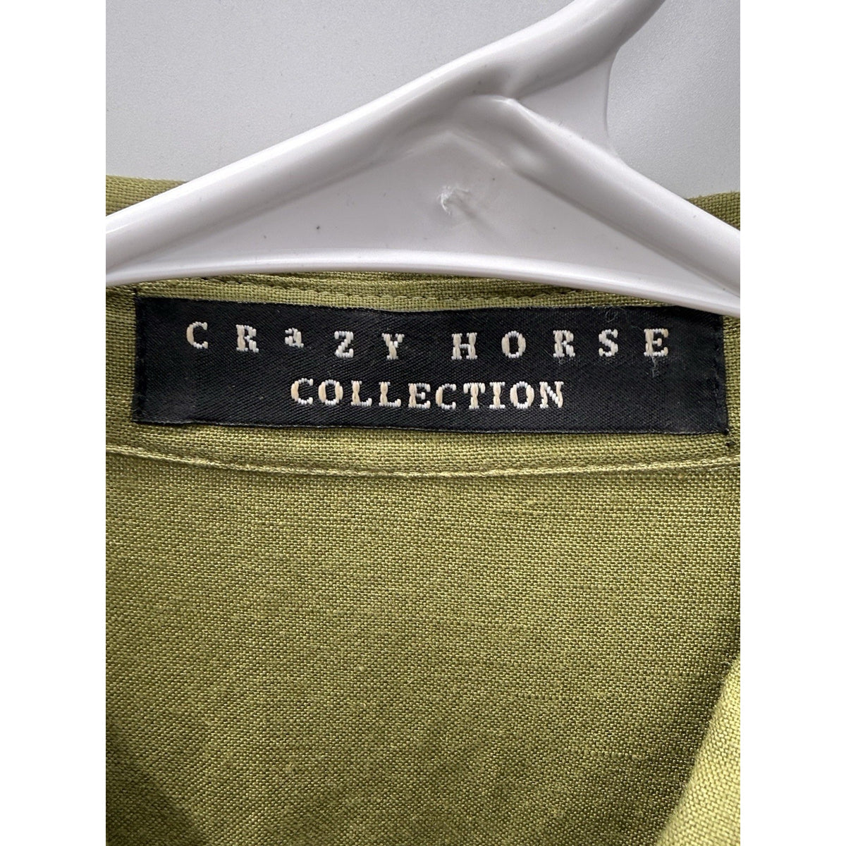Crazy Horse Collection L Olive Green Button Front Roll Tab Blouse Tunic Pockets
