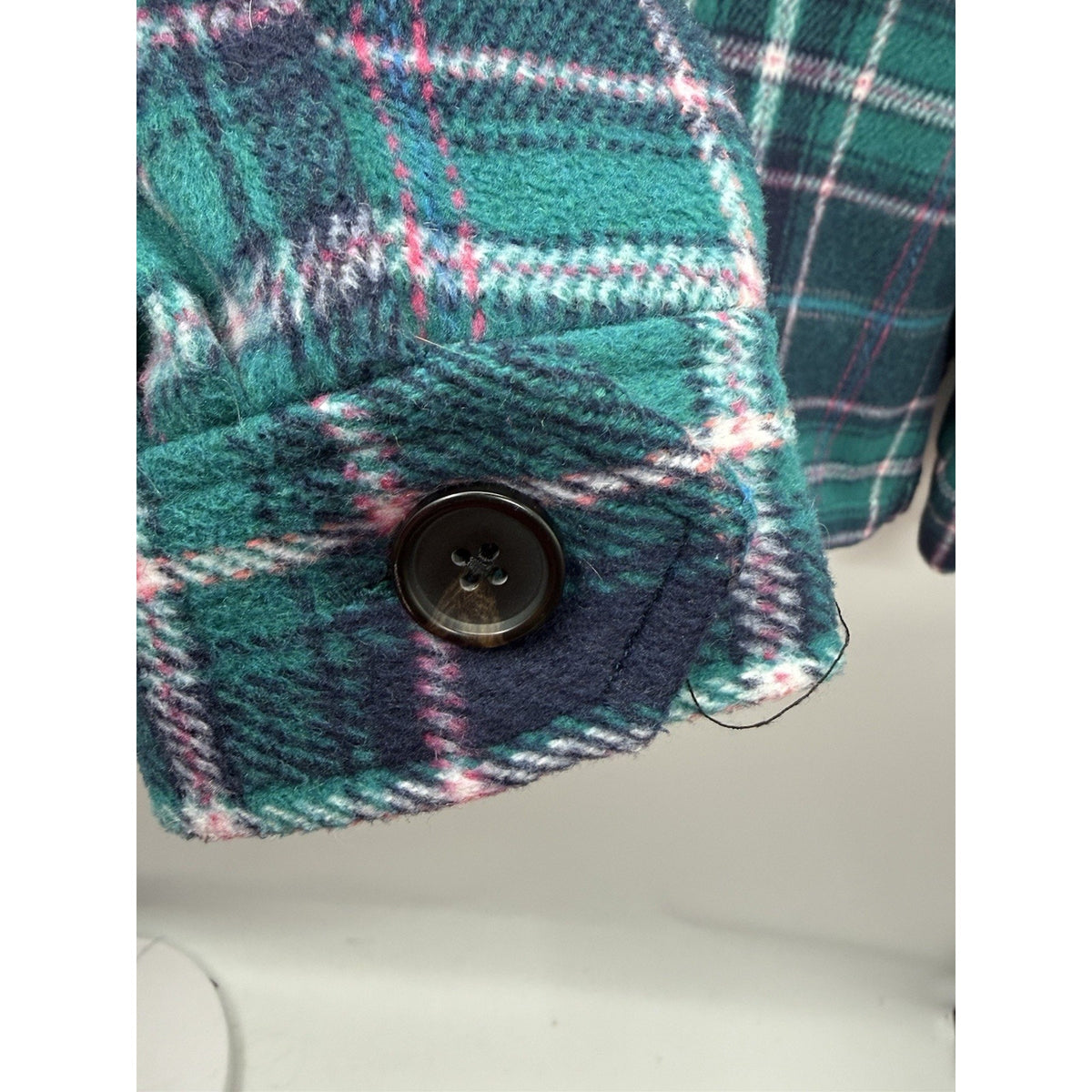 Crown & Ivy Plaid Jacket Womens Large Green Wool Blend Button Front Heavyweight