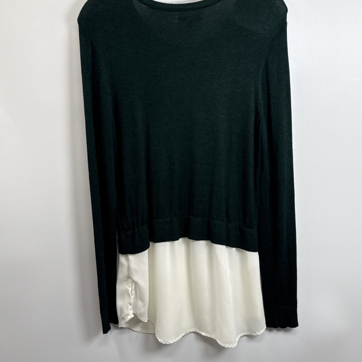 Apt 9 Layered Sweater Top Green Faux Shirt Hem Gold Button Career Medium Petite