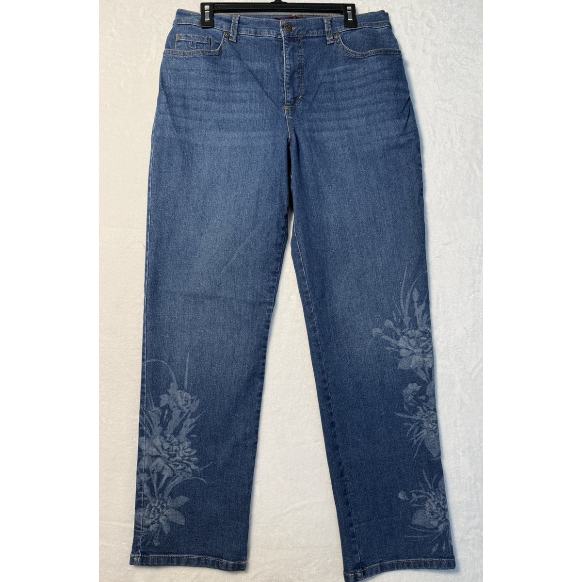 Gloria Vanderbilt Amanda Jeans Womens 12 Blue Floral Stretch Straight Leg