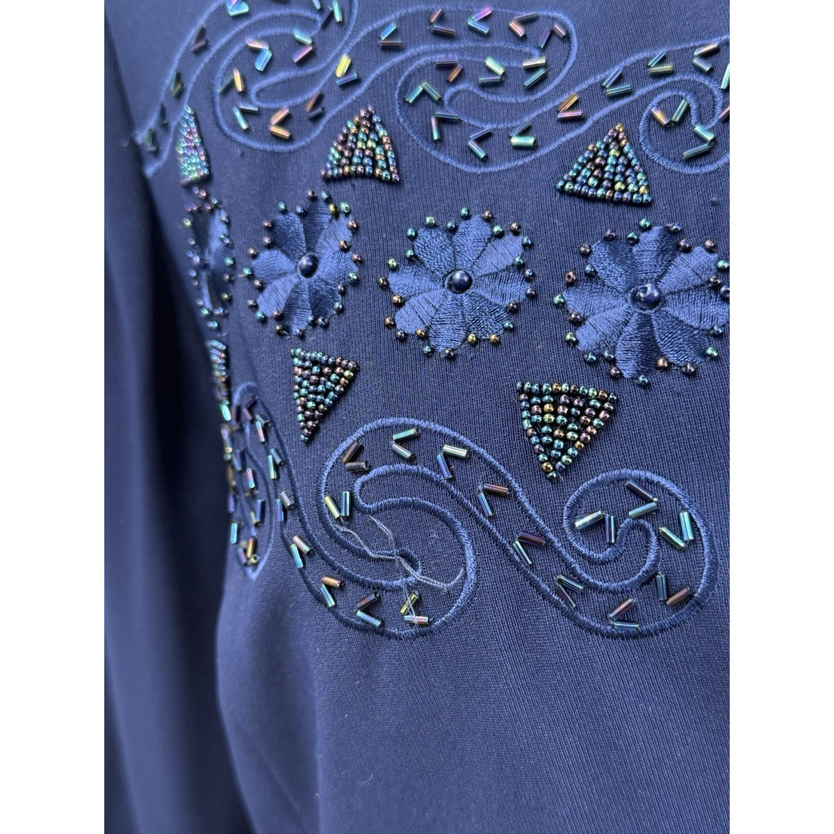 Justin Taylor Beaded Jacket Navy Blue Embellished Blazer Whimsigoth 18 Vintage