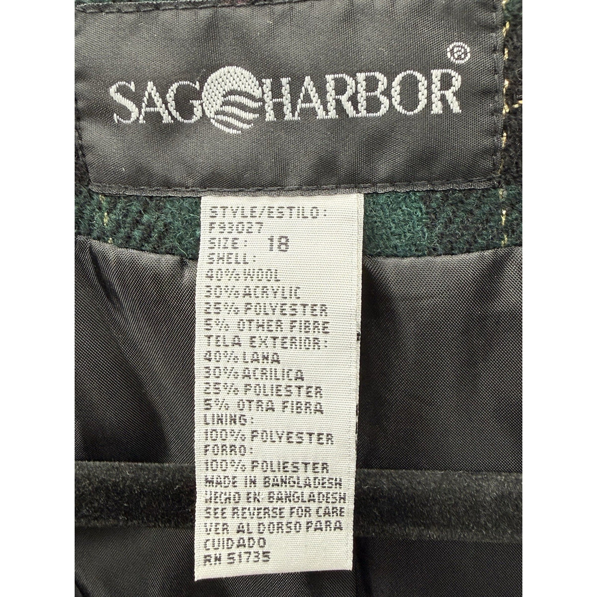 Sag Harbor Plaid Blazer Jacket Women 18 Red Green Black Velvet Holiday Christmas