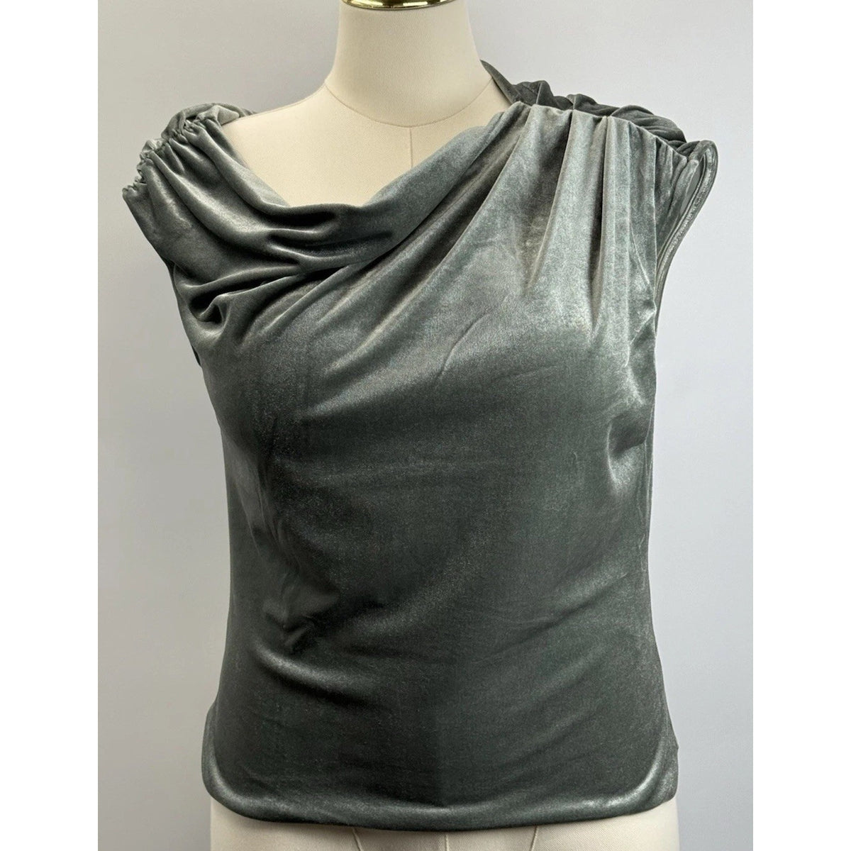 Banana Republic Sage Green Velvet Top Large Draped Neck Soft Glam Minimalist