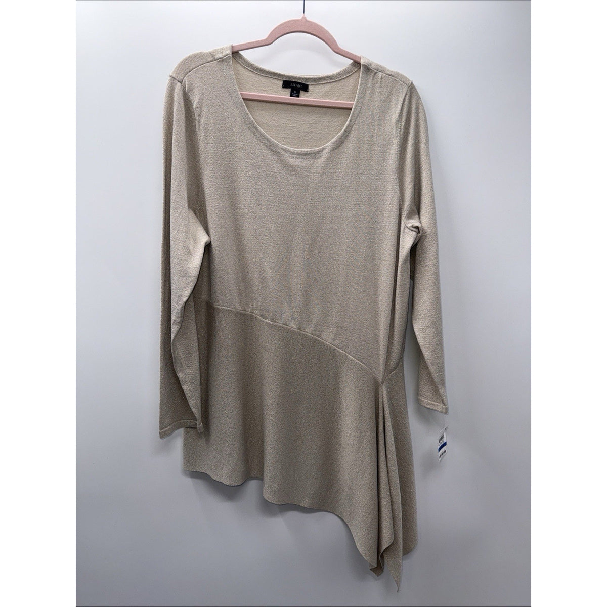 Alfani Womens Asymmetrical Pullover Sweater, ltbeige, Size XL Long Sleeve