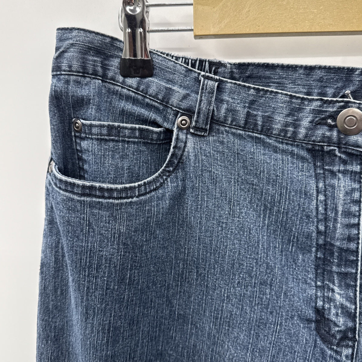 Ruby Rd Petite Straight Leg Jeans Blue Denim Sz 16P Zip Button Elastic Sides