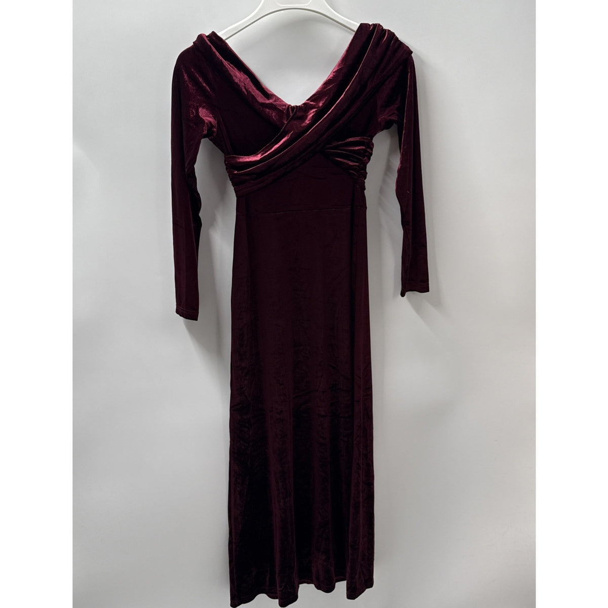 Womens Burgundy Velvet Off Shoulder LS Sz Medium Dress Stretch Gothic Whimsigoth