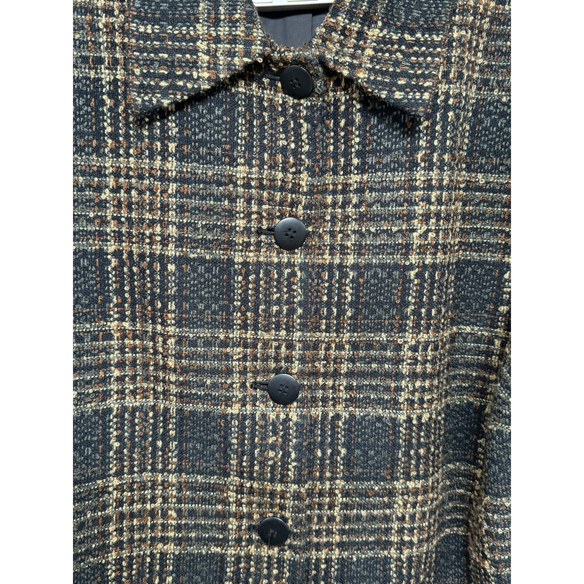 Sag Harbor Woman Plaid Button Front Jacket Brown Black Tweed Look (See Meas)