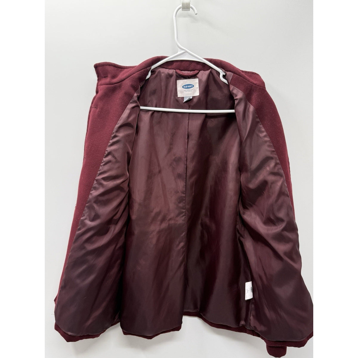 Old Navy Womens L Burgundy Coat Button Front Mock Neck Lined Career Jacket