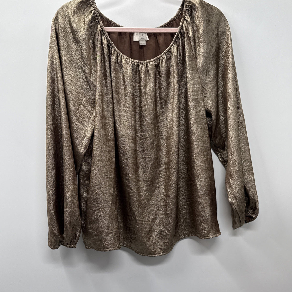 LOFT wide neck bronze metallic swing blouse - Women’s Size Large Petite ￼