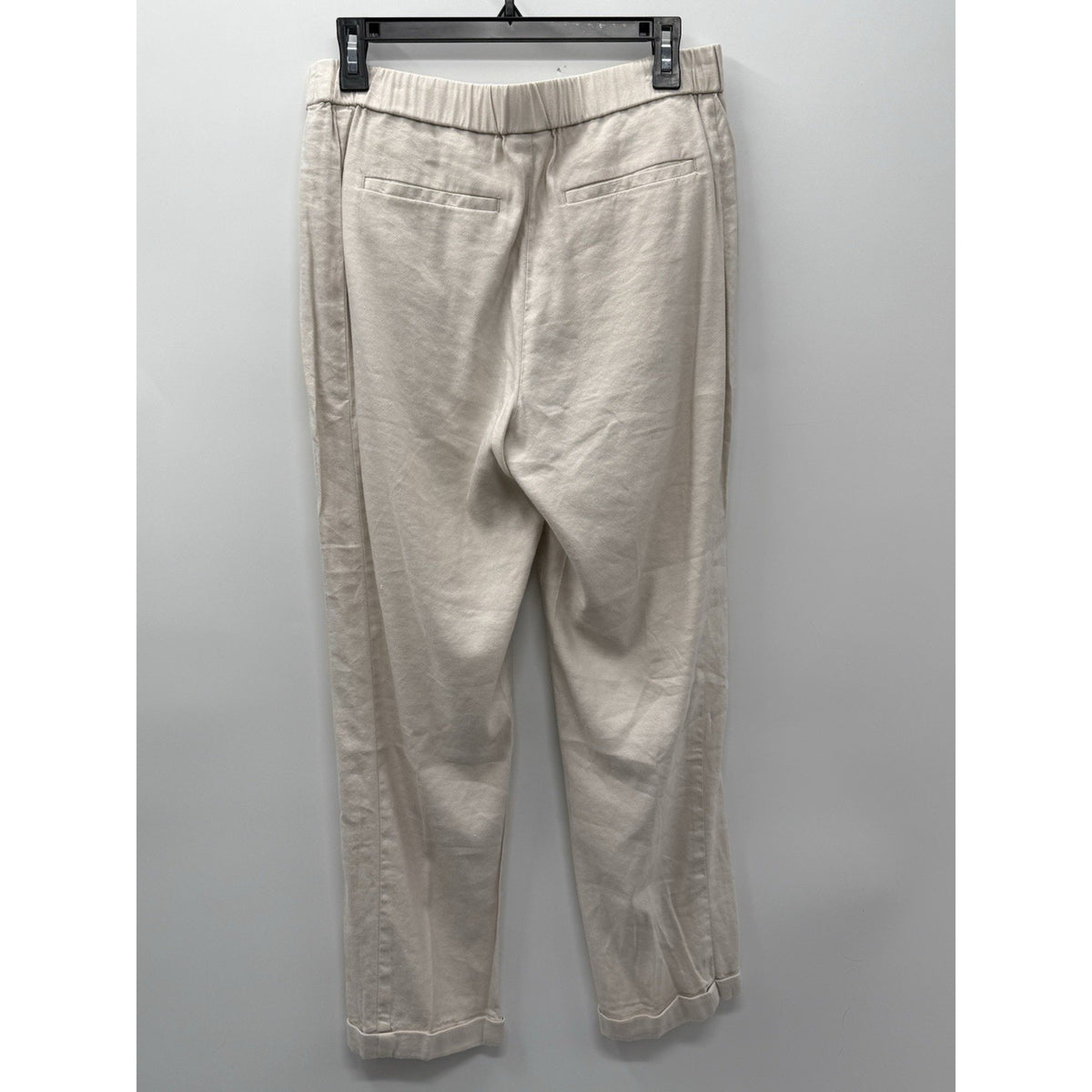 J.Jill Roll Tab Pants Women Small Beige Straight Leg Elastic Waist Linen Blend