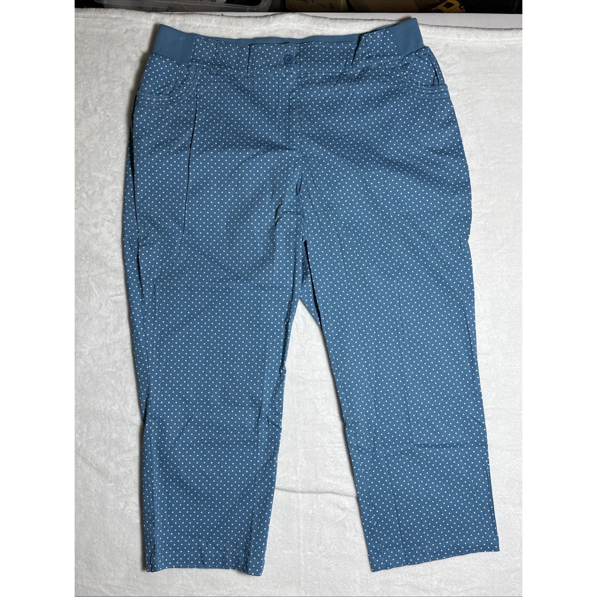 Woman Within 28W Blue Polka Dot Stretch Pants Natural Fit Tummy Control