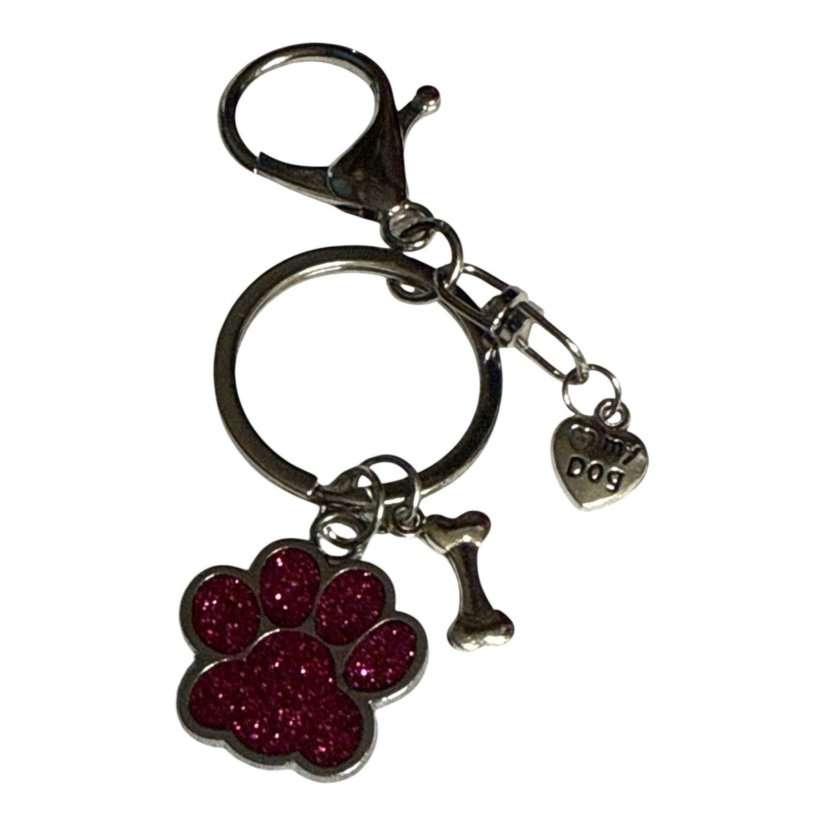 Boysenberry Glitter Paw Dog Keychain Purse Charm Sparkle Paw Print Gift