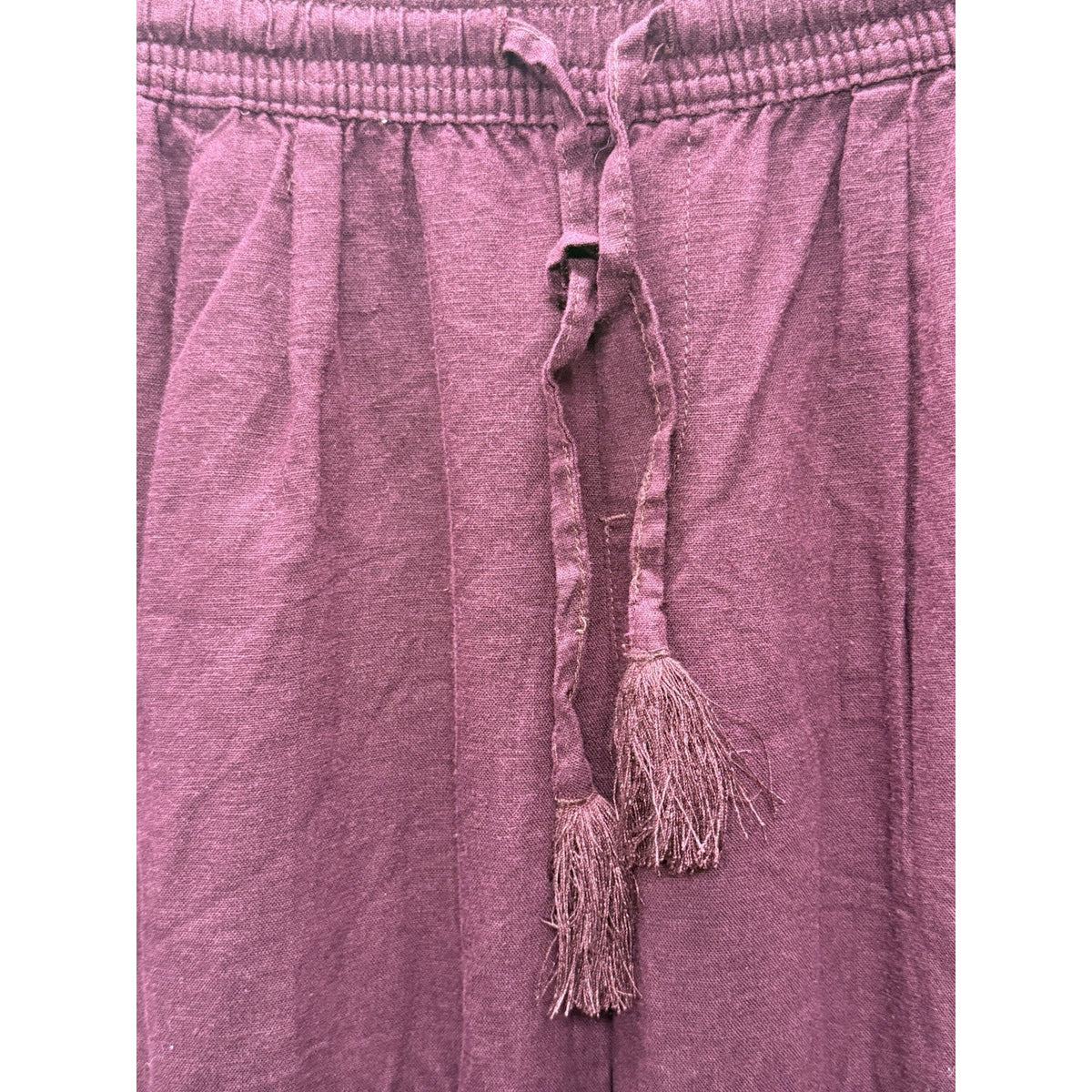 Time & Tru Linen Blend Pants Women L 12-14 Burgundy Pull On Elastic Waist Casual