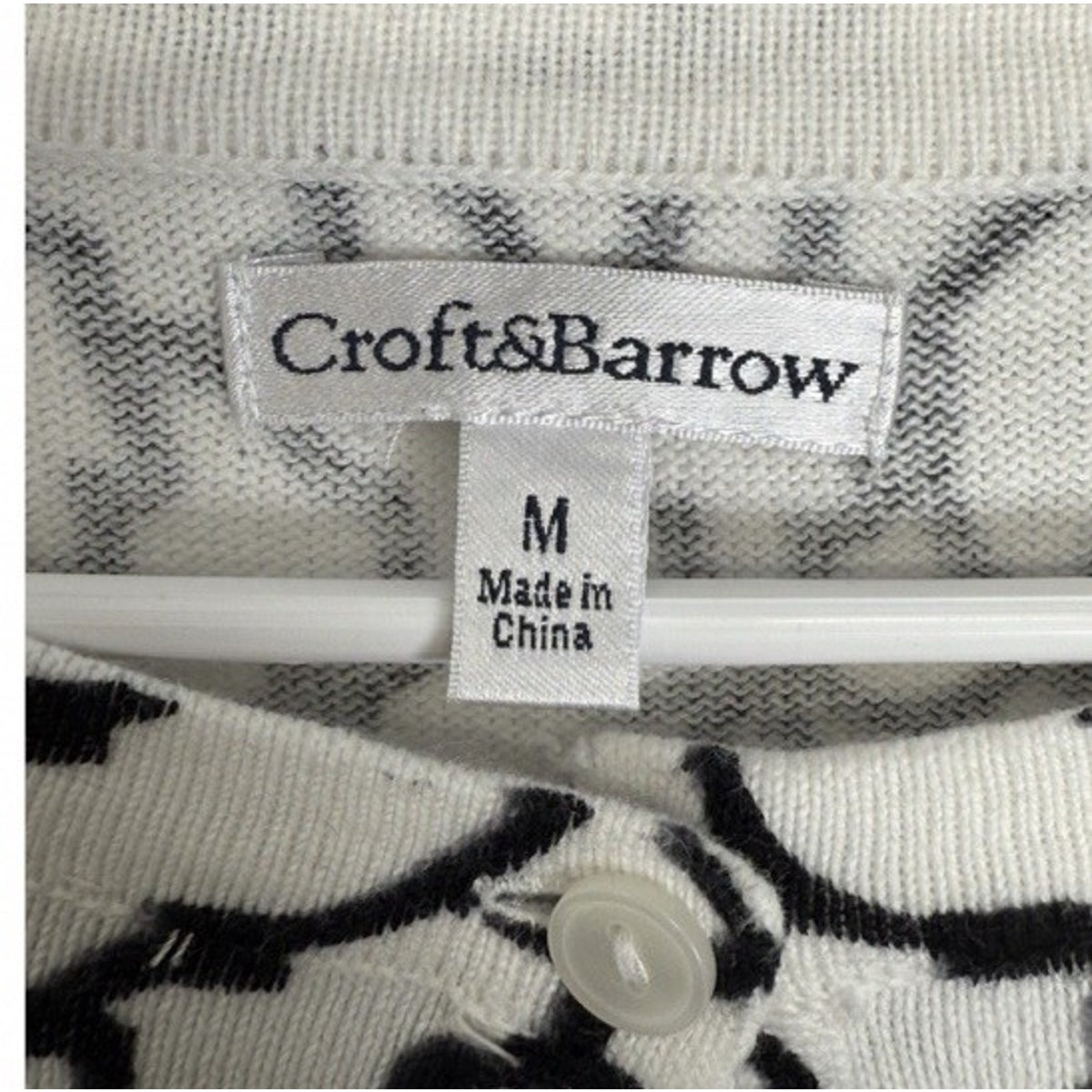 Croft & Barrow Women’s Black White Geometric Cardigan M Cotton Button Front Top