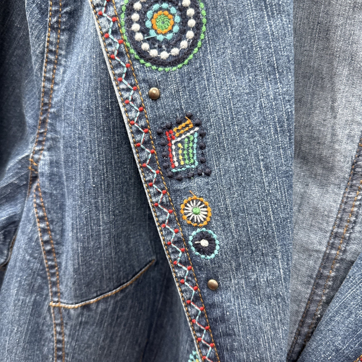 Ruby Rd Embroidered Denim Jacket Boho Western Southwestern Artsy Festival No Tag