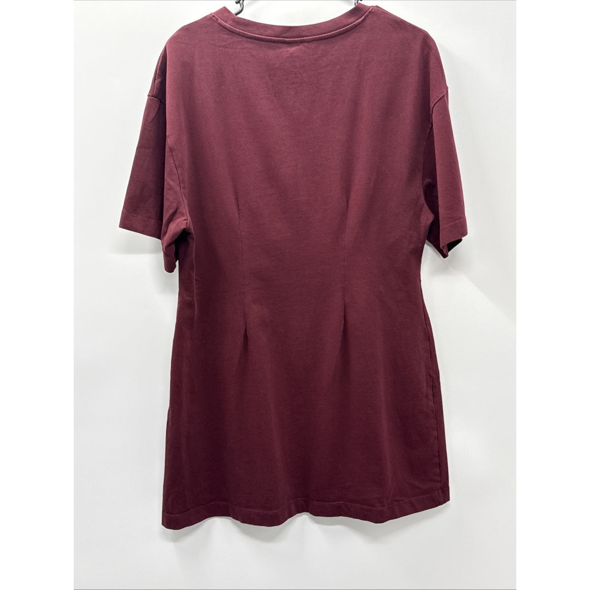 H&M Tee Shirt Dress Women’s Large Burgundy Short Sleeve Cotton 33”length Casual