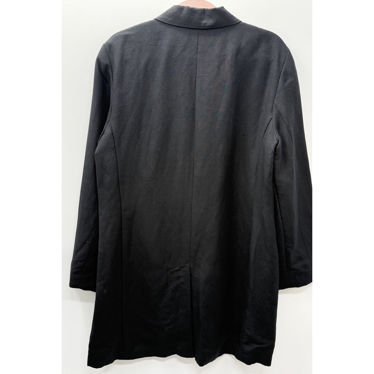 Style & Co Black Linen Rayon Button Front Long Jacket Topper Women’s 14 Career
