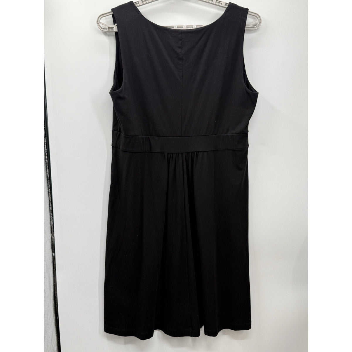 Lands End 2X Black Faux Wrap Dress Stretch Pima Cotton Empire Waist