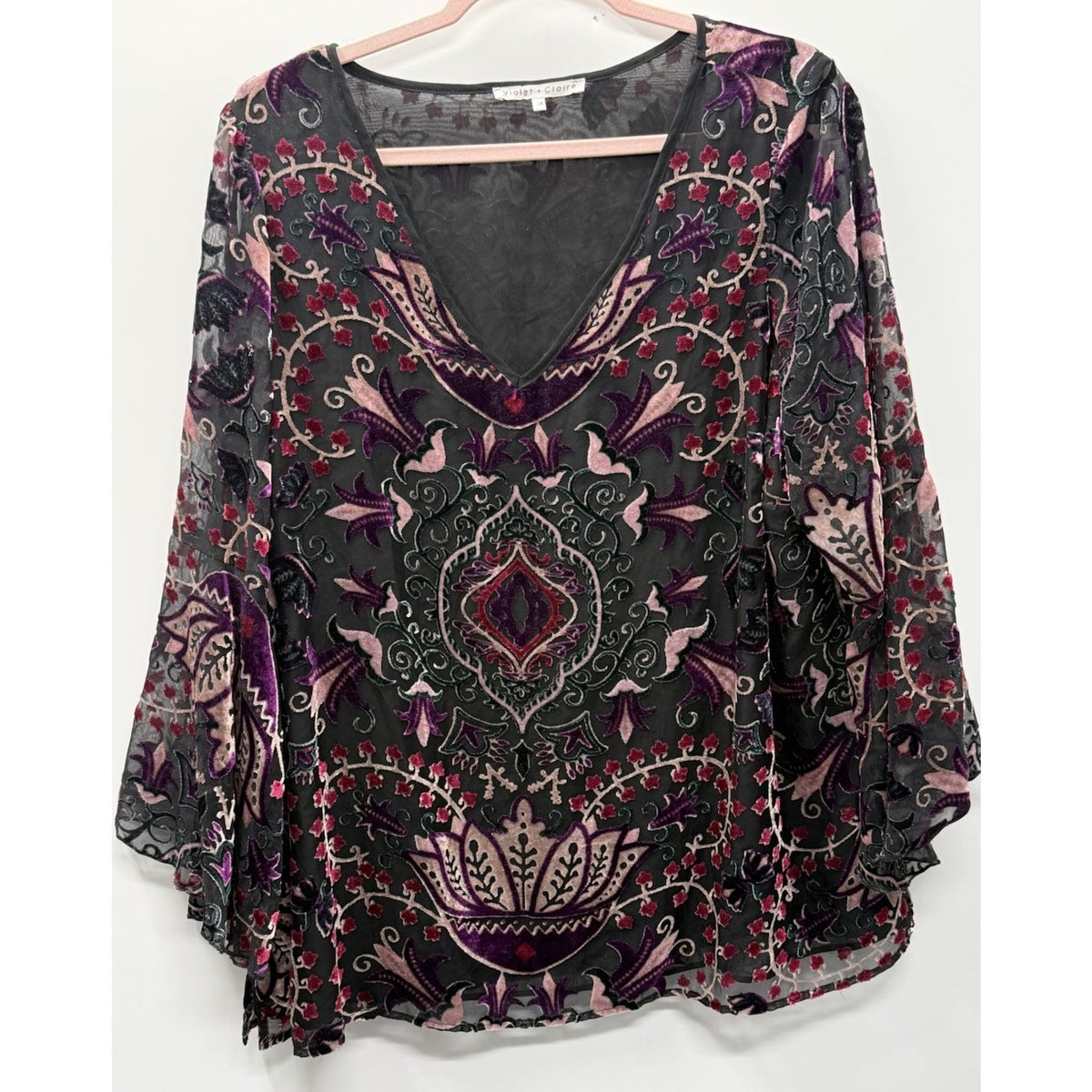 Violet + Claire Sz 1X Top Witchy Velvet Burnout Camisole Sheer BOHO Whimsigoth
