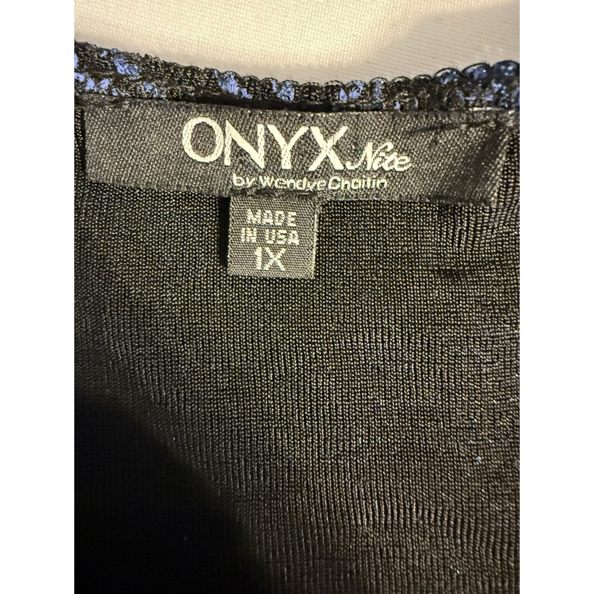 Onyx Nite Wendye Chaitin 2PC Knit Jacket Tank Set 1X Blue/Black Paisley Stretchy