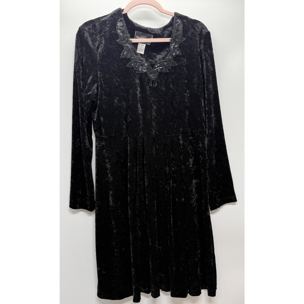 Molly Malloy Black Velvet Dress Beaded Neck Gothic Romantic Whimsigoth 12