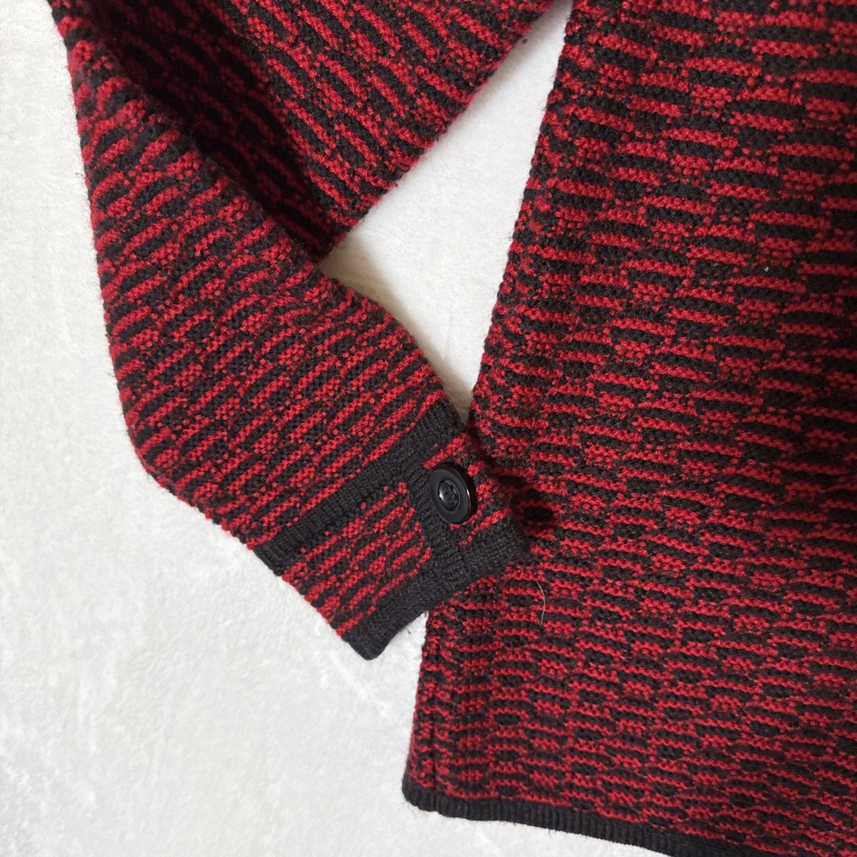 Karen Scott Sport Women’s Cardigan Sweater L Red/Black Knit Acrylic Button
