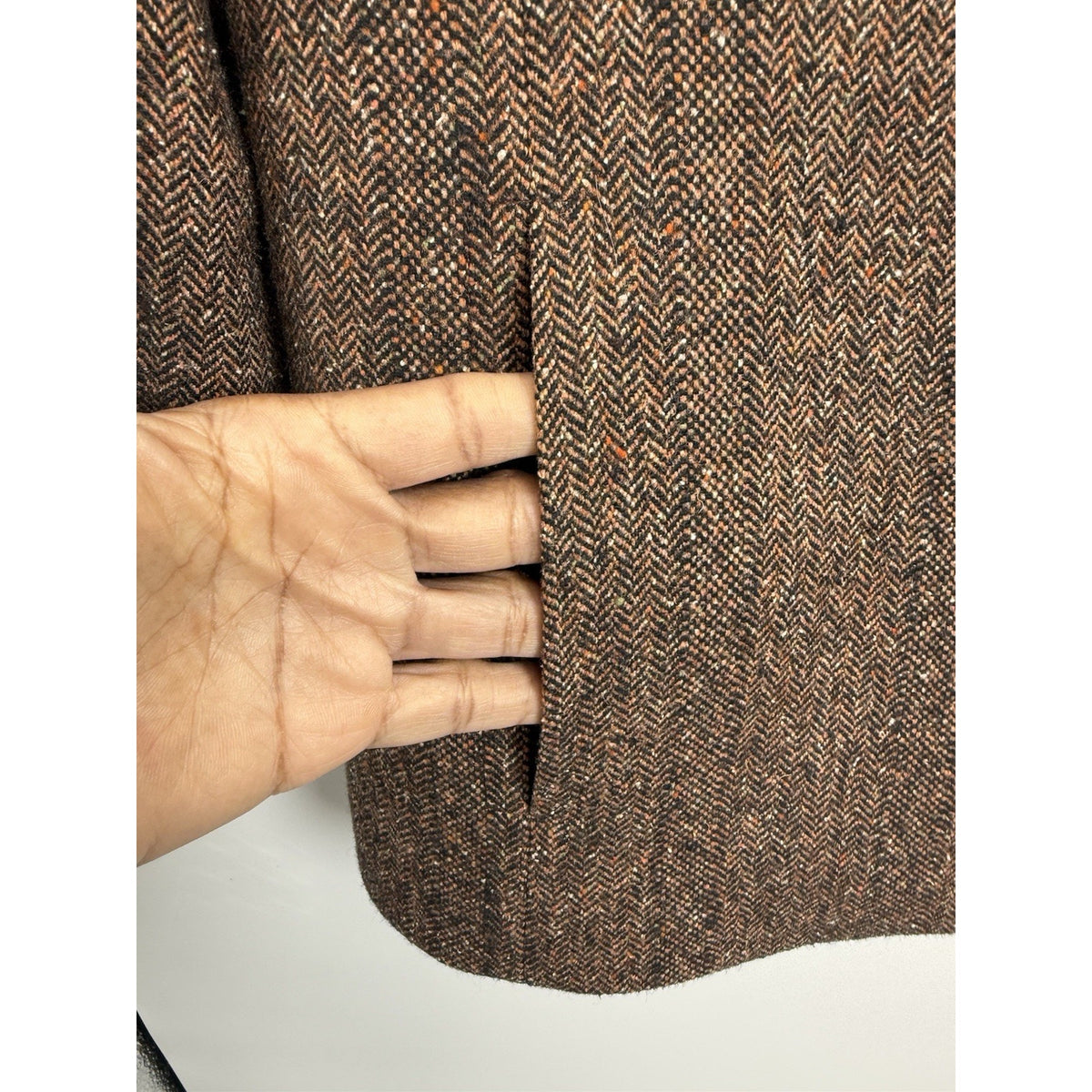 Caston Vintage Herringbone Wool Blend Blazer Jacket Petite 14 Brown Academia